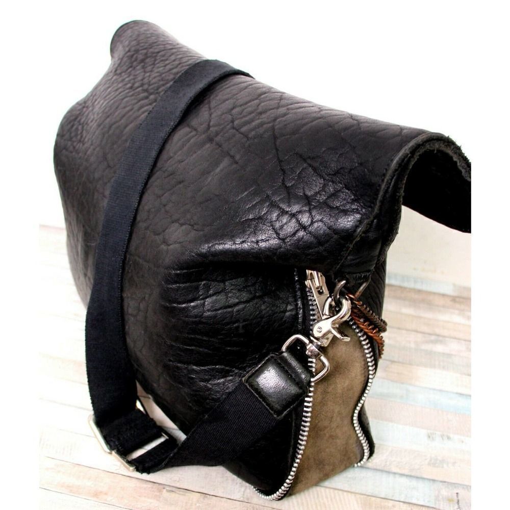 AMPERSAND AS APOSTROPHE BLACK BUFFALO GENUINE LEATHER TOTE SHOULDER BAG HANDBAG - Picture 4 of 10